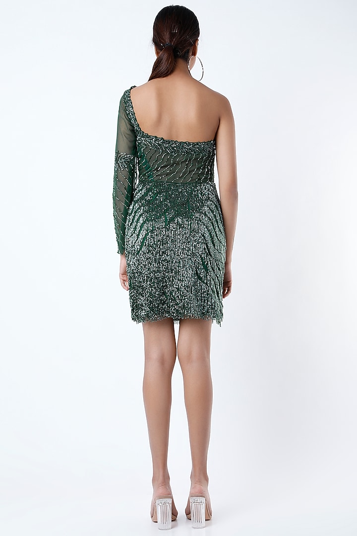 Emerald Green Hand Embroidered Party Wear Dress by Shivani Awasty at Pernia's Pop Up Shop