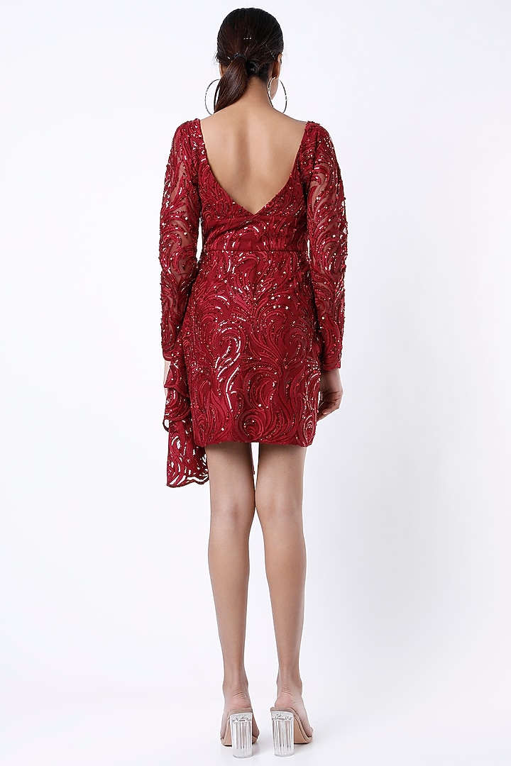 Maroon Sequins Embroidered Cocktail Dress by Shivani Awasty at Pernia's Pop Up Shop