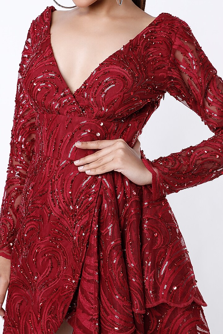 Maroon Sequins Embroidered Cocktail Dress by Shivani Awasty at Pernia's Pop Up Shop