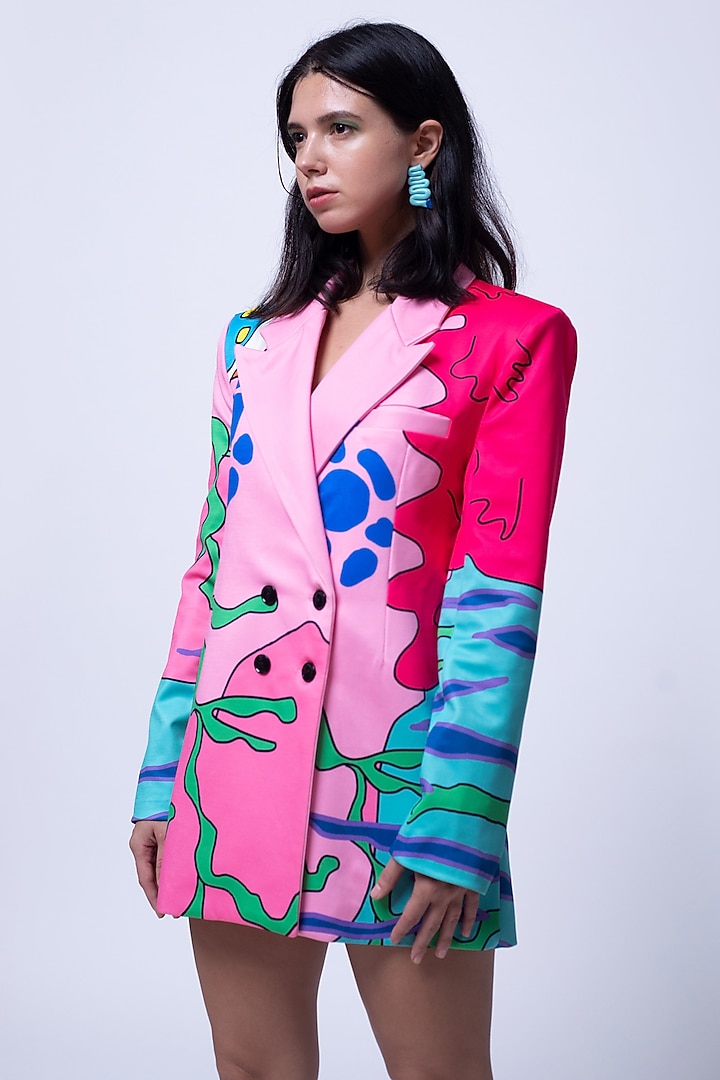 Multi-Colored Suiting Digital Printed Blazer Vacation Dress by SAZO at Pernia's Pop Up Shop