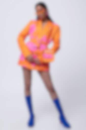 Orange Suiting Digital Printed Blazer Dress by SAZO