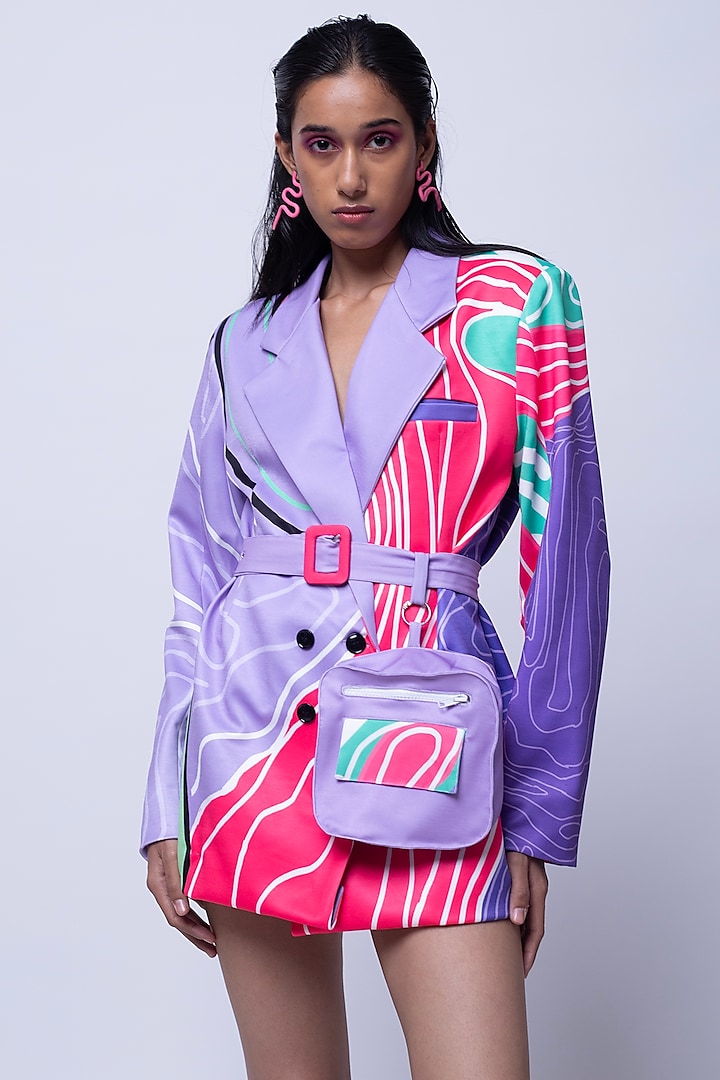 Multi-Colored Suiting Digital Printed Blazer Dress by SAZO