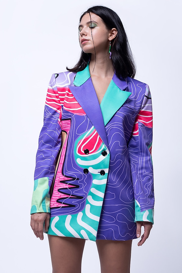Multi-Colored Suiting Digital Printed Blazer Vacation Dress by SAZO at Pernia's Pop Up Shop