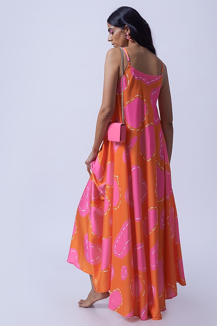 Orange Satin Digital Printed Summer Dress by SAZO at Pernia's Pop Up Shop