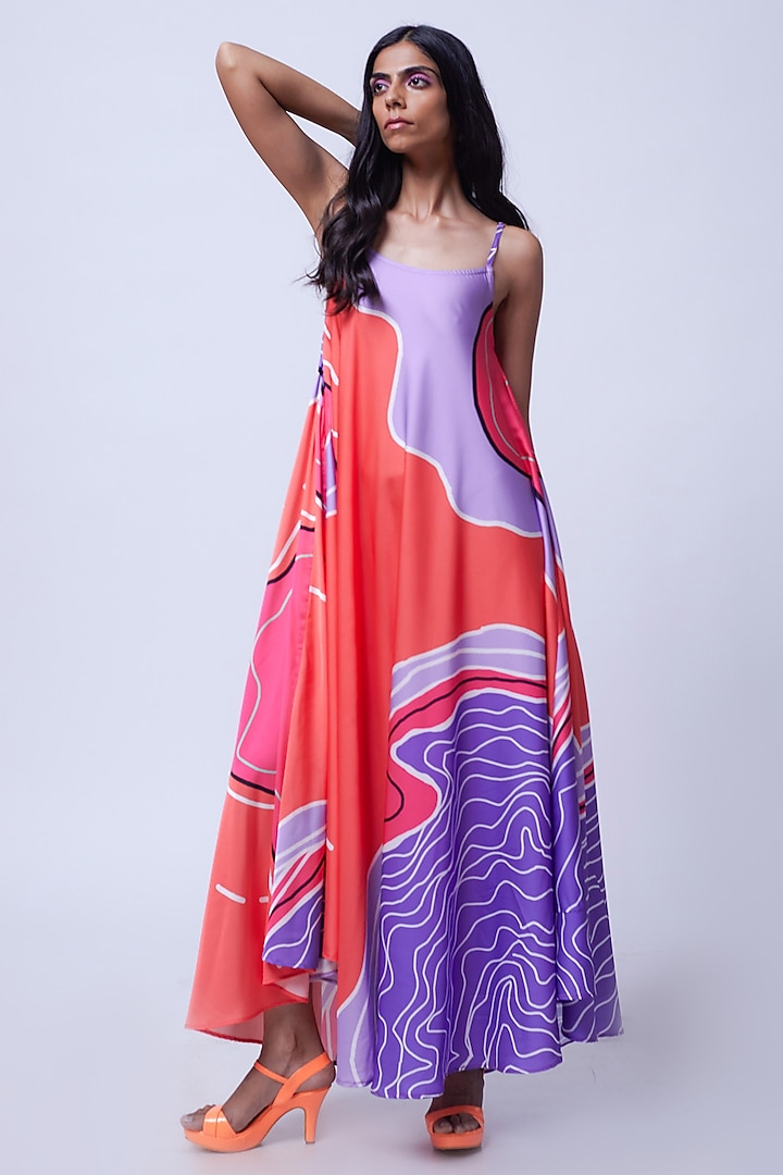 Multi-Colored Satin Digital Printed Dress by SAZO