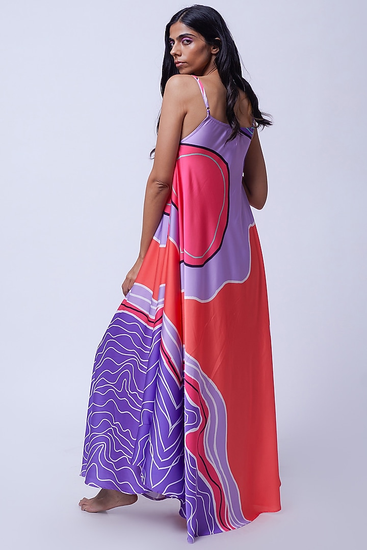Multi-Colored Satin Digital Printed Summer Dress by SAZO at Pernia's Pop Up Shop