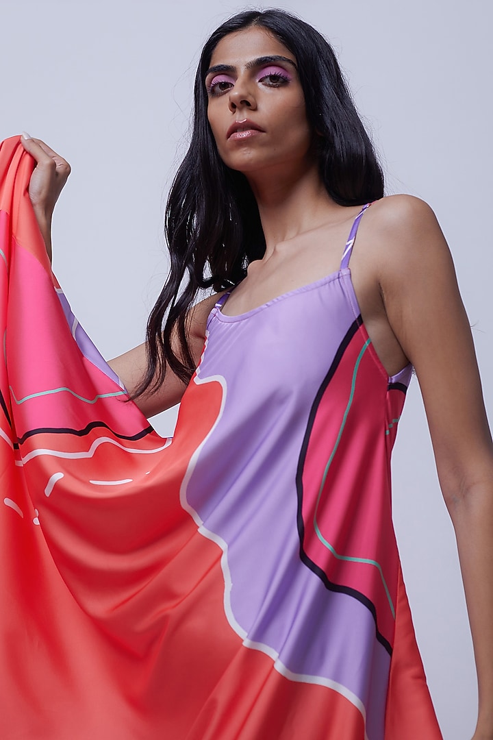 Multi-Colored Satin Digital Printed Summer Dress by SAZO at Pernia's Pop Up Shop