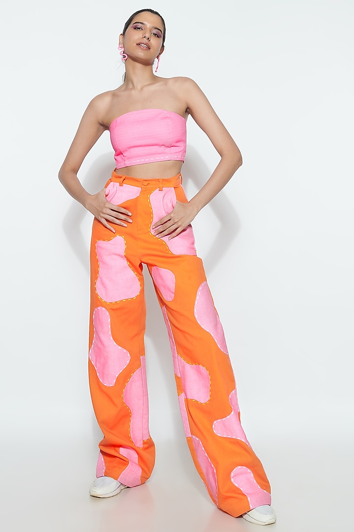 Orange Twill Digital Printed Pant Set by SAZO