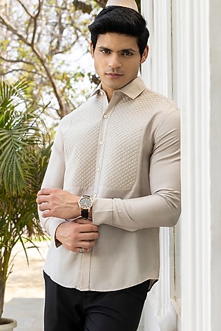 Beige Silk Shirt by Sazvit