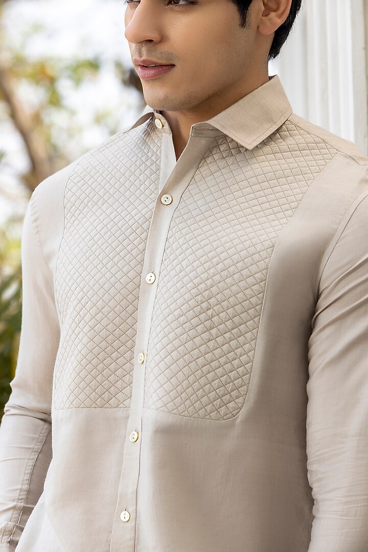 Beige Silk Summer Shirt by Sazvit at Pernia's Pop Up Shop