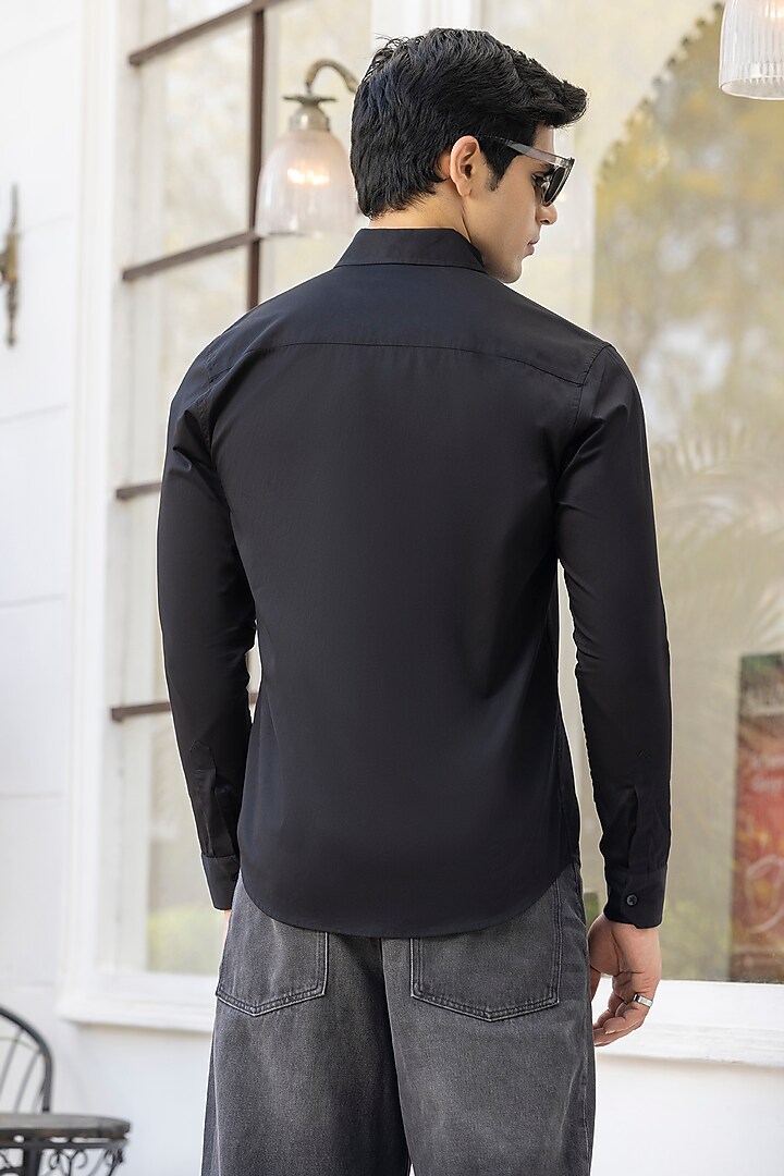 Black Giza Cotton Embroidered Summer Shirt by Sazvit at Pernia's Pop Up Shop