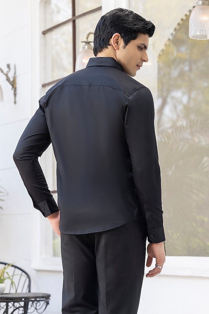 Black Giza Cotton Embroidered Summer Shirt by Sazvit at Pernia's Pop Up Shop