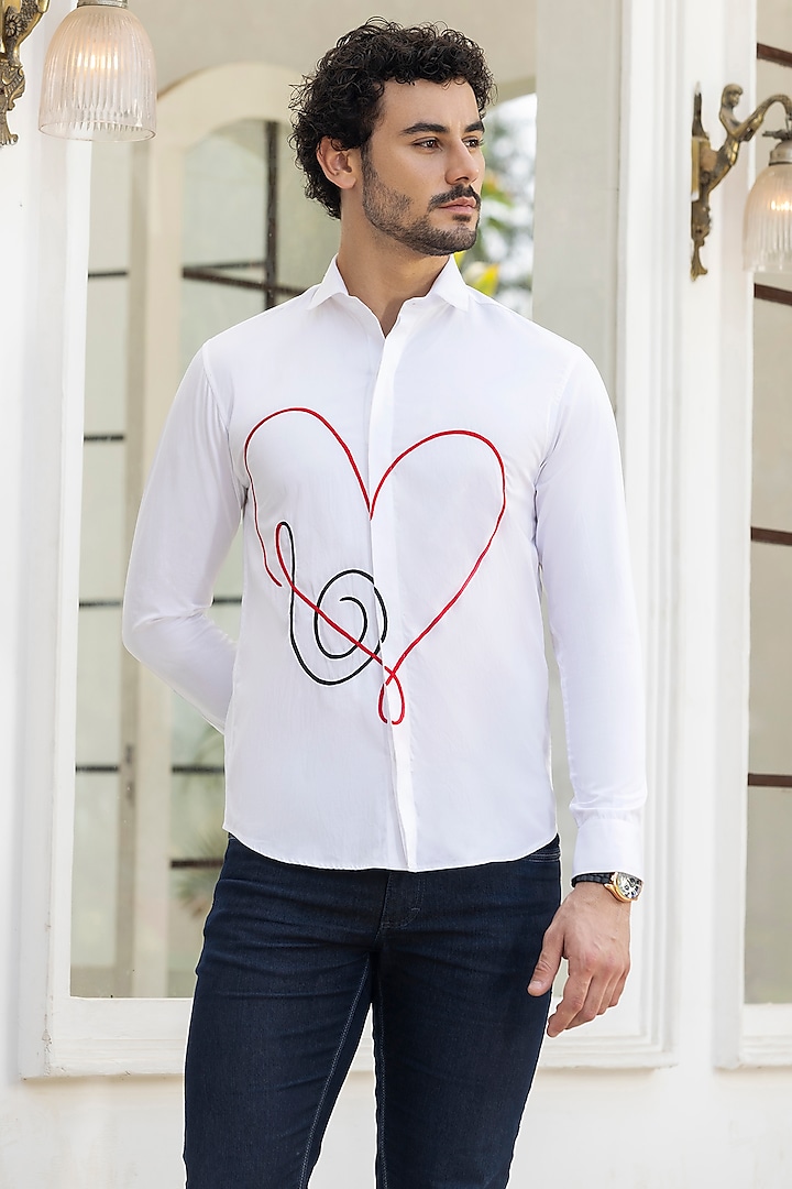 White Giza Cotton Embroidered Shirt by Sazvit