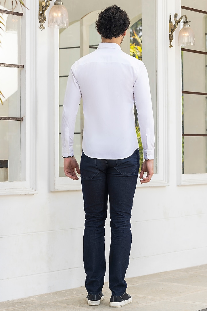 White Giza Cotton Embroidered Summer Shirt by Sazvit at Pernia's Pop Up Shop