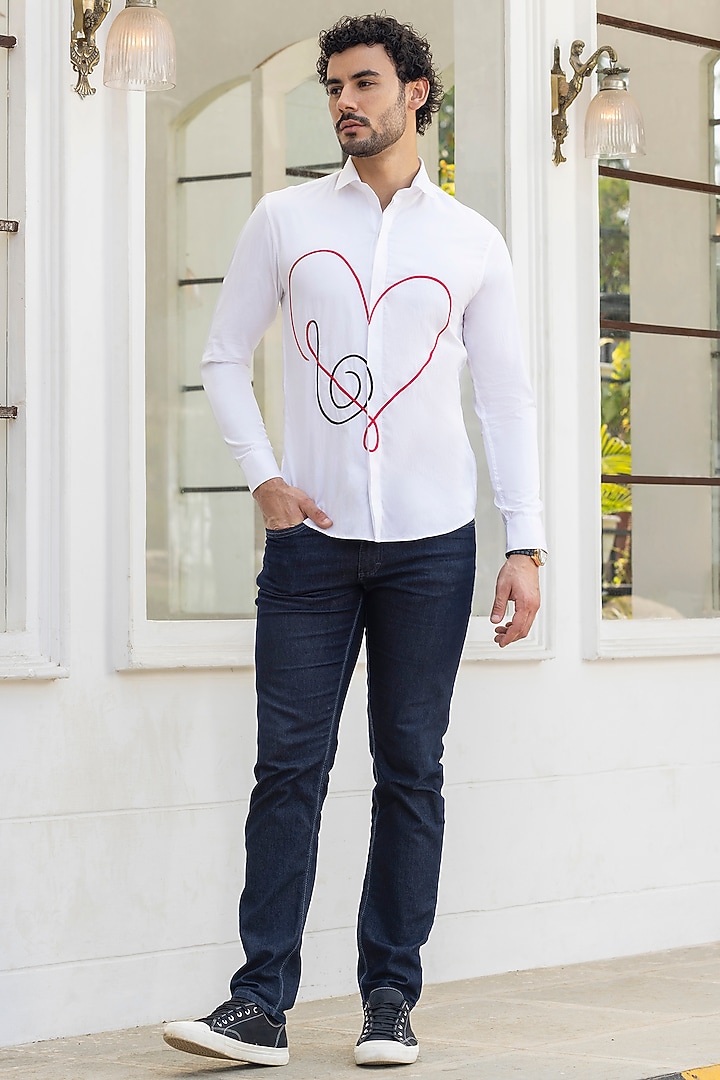 White Giza Cotton Embroidered Summer Shirt by Sazvit at Pernia's Pop Up Shop