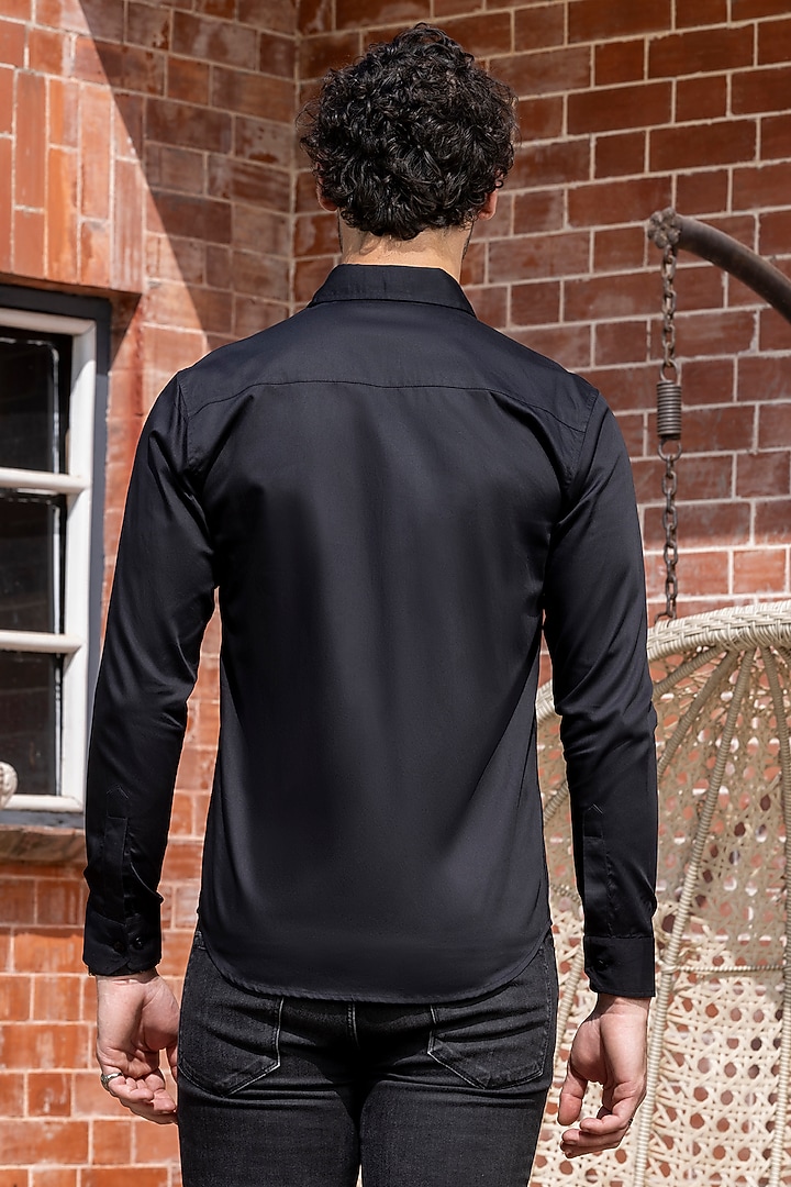 Black Giza Cotton Embroidered Party Wear Shirt by Sazvit at Pernia's Pop Up Shop
