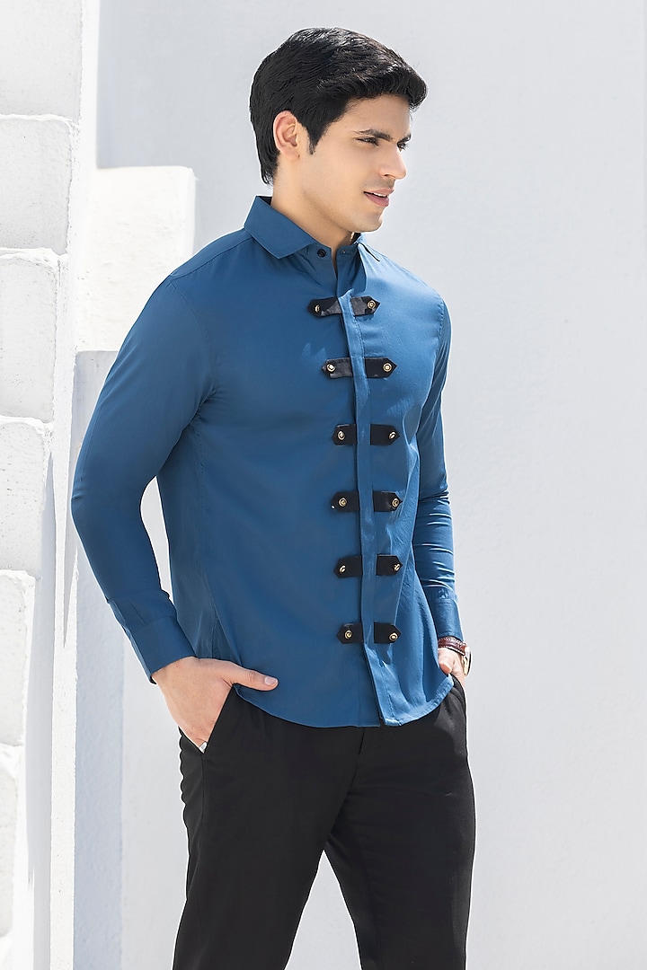 Blue Giza Cotton Shirt by Sazvit