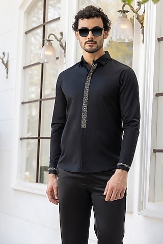 Black Giza Cotton Shirt by Sazvit