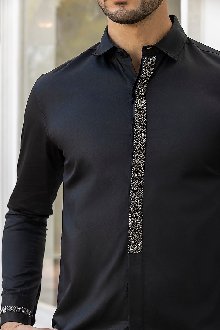 Black Giza Cotton Summer Shirt by Sazvit at Pernia's Pop Up Shop
