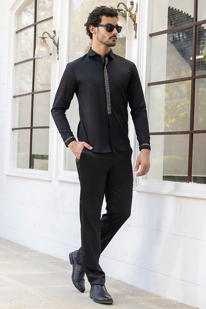 Black Giza Cotton Summer Shirt by Sazvit at Pernia's Pop Up Shop