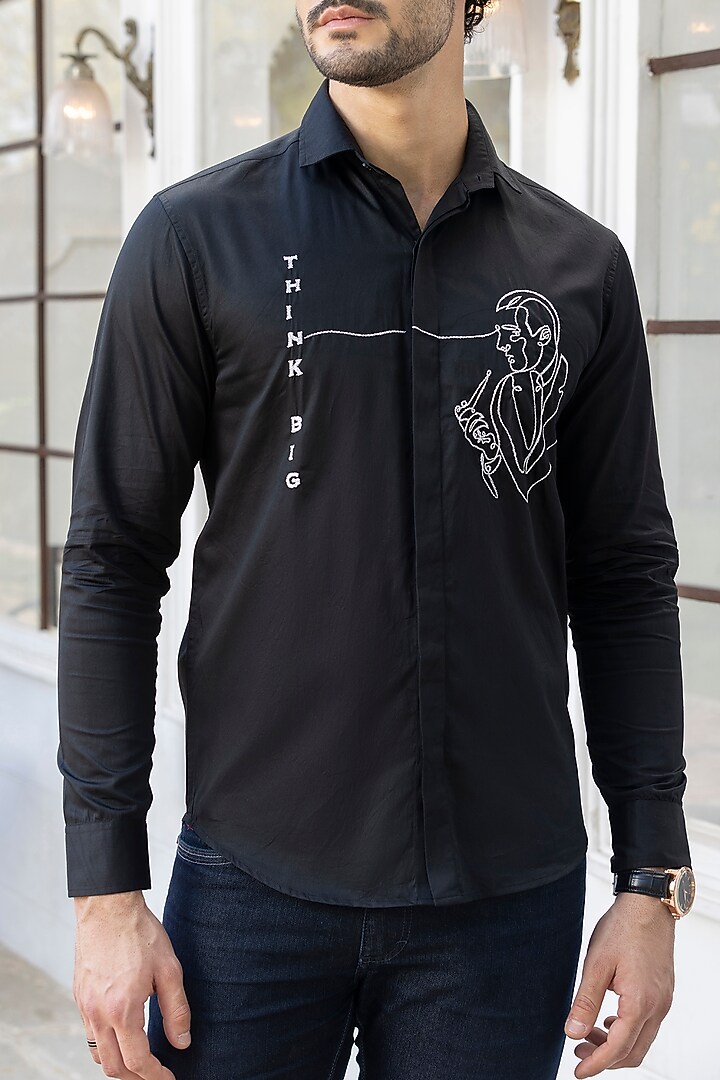 Black Giza Cotton Summer Shirt by Sazvit at Pernia's Pop Up Shop