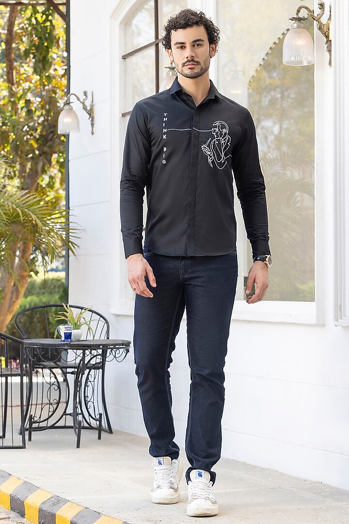 Black Giza Cotton Summer Shirt by Sazvit at Pernia's Pop Up Shop