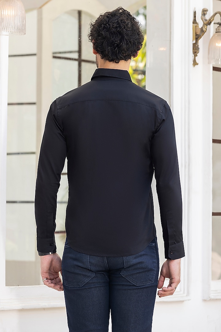 Black Giza Cotton Motif Embroidered Summer Shirt by Sazvit at Pernia's Pop Up Shop