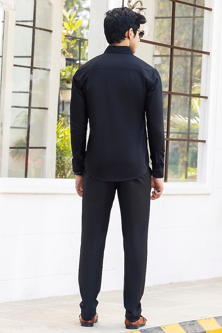 Black Giza Cotton Embroidered Summer Shirt by Sazvit at Pernia's Pop Up Shop