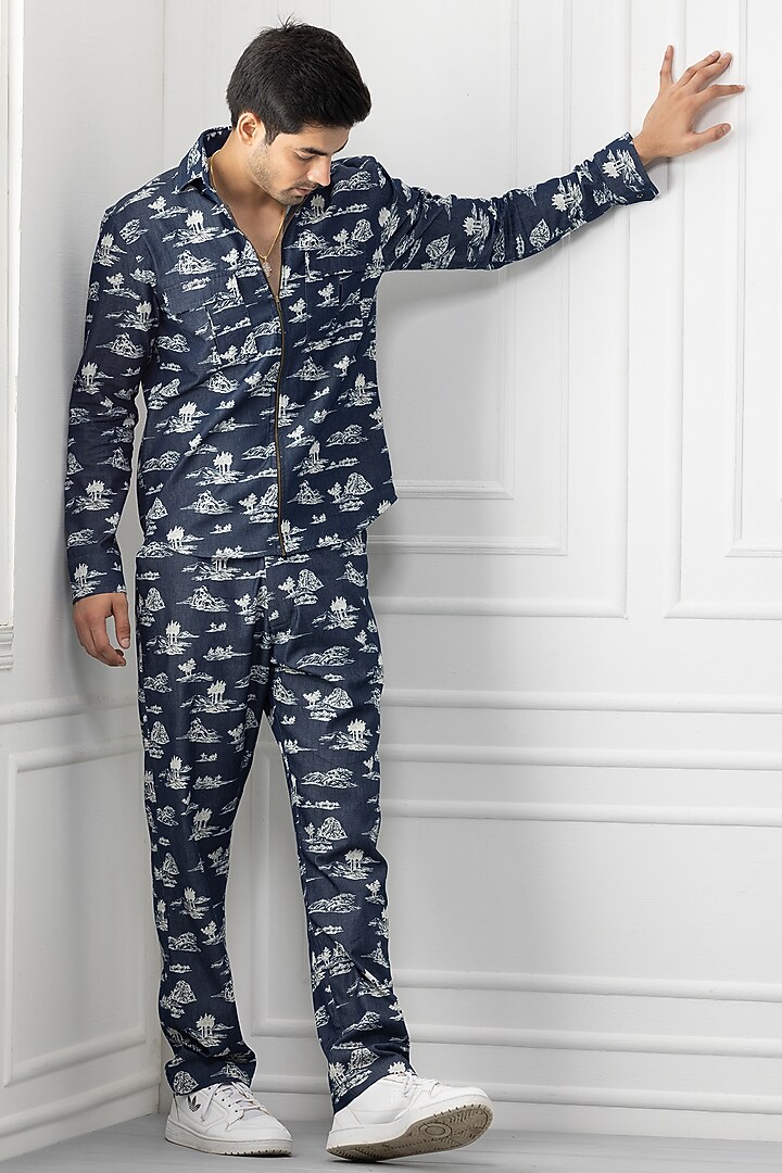 DENIM BLUE ZARI CHECKS CO-ORD SET