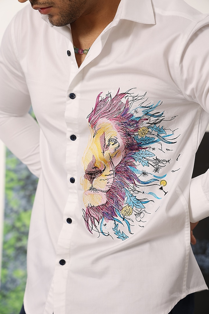 White Premium Giza Cotton Embroidered Party Wear Shirt by Sazvit at Pernia's Pop Up Shop