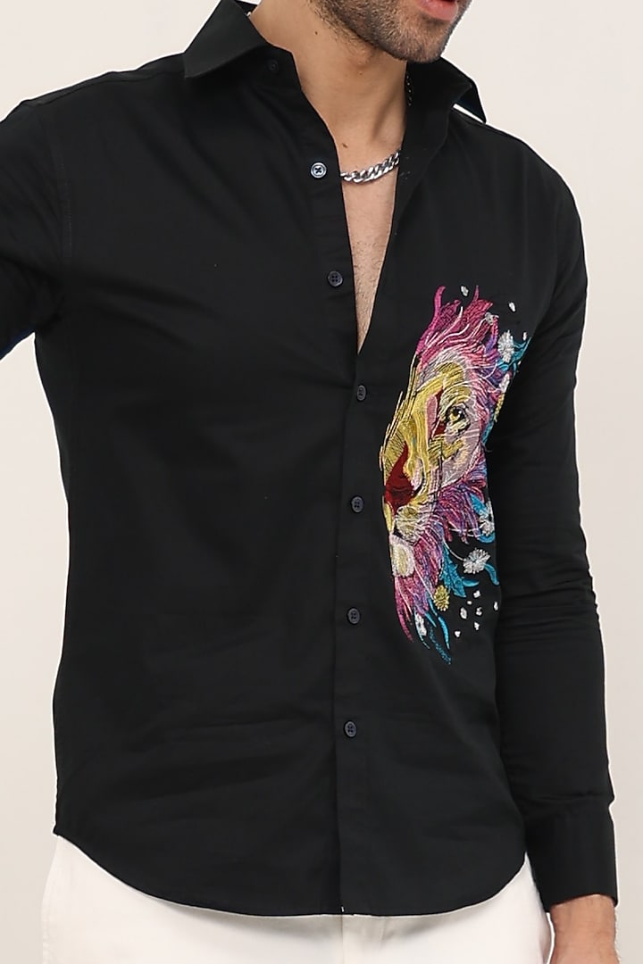 Black Premium Giza Cotton Embroidered Party Wear Shirt by Sazvit at Pernia's Pop Up Shop