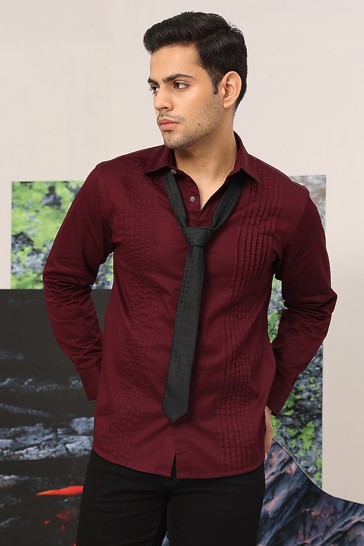 Maroon Giza Cotton Summer Shirt by Sazvit at Pernia's Pop Up Shop