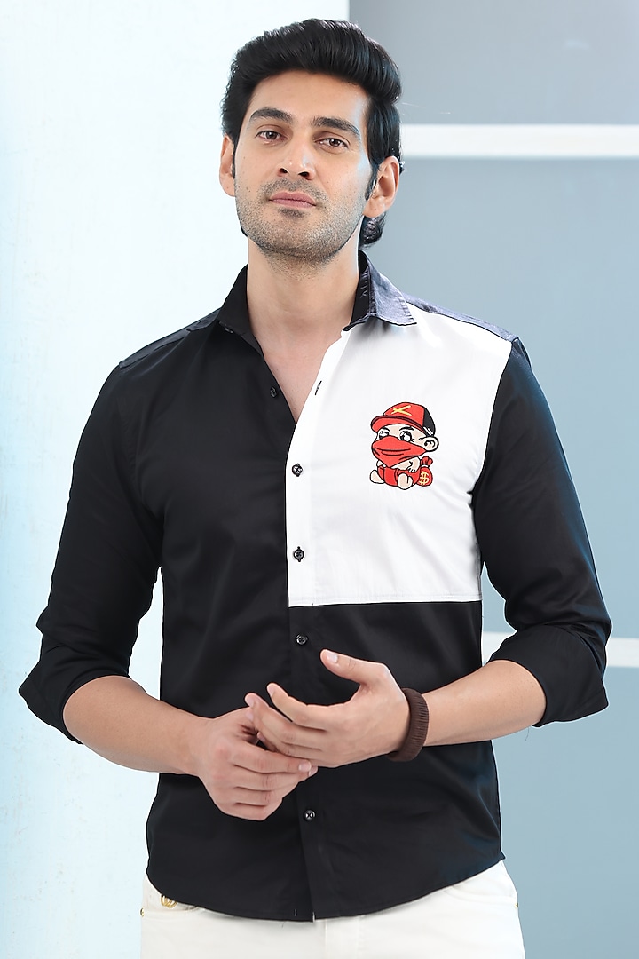 Black Giza Cotton Embroidered Summer Shirt by Sazvit at Pernia's Pop Up Shop