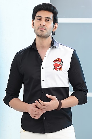 Black Giza Cotton Embroidered Shirt by Sazvit