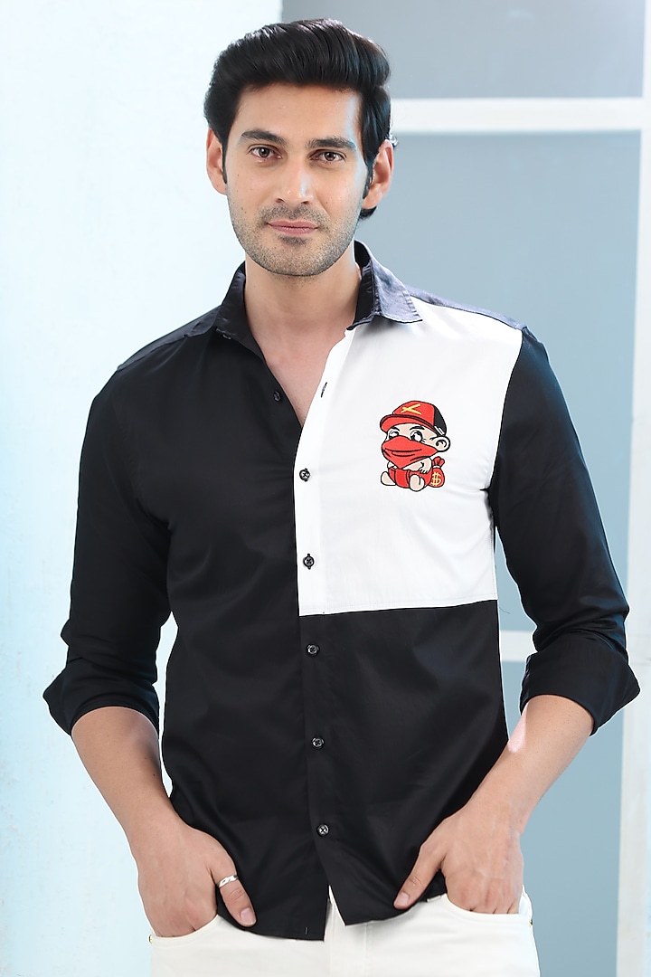 Black Giza Cotton Embroidered Summer Shirt by Sazvit at Pernia's Pop Up Shop