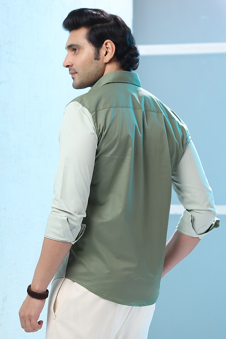 Green Giza Cotton & Linen Printed Summer Shirt by Sazvit at Pernia's Pop Up Shop