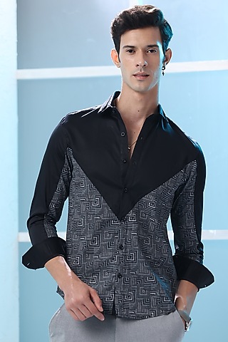 Black Giza Cotton Printed Shirt by Sazvit
