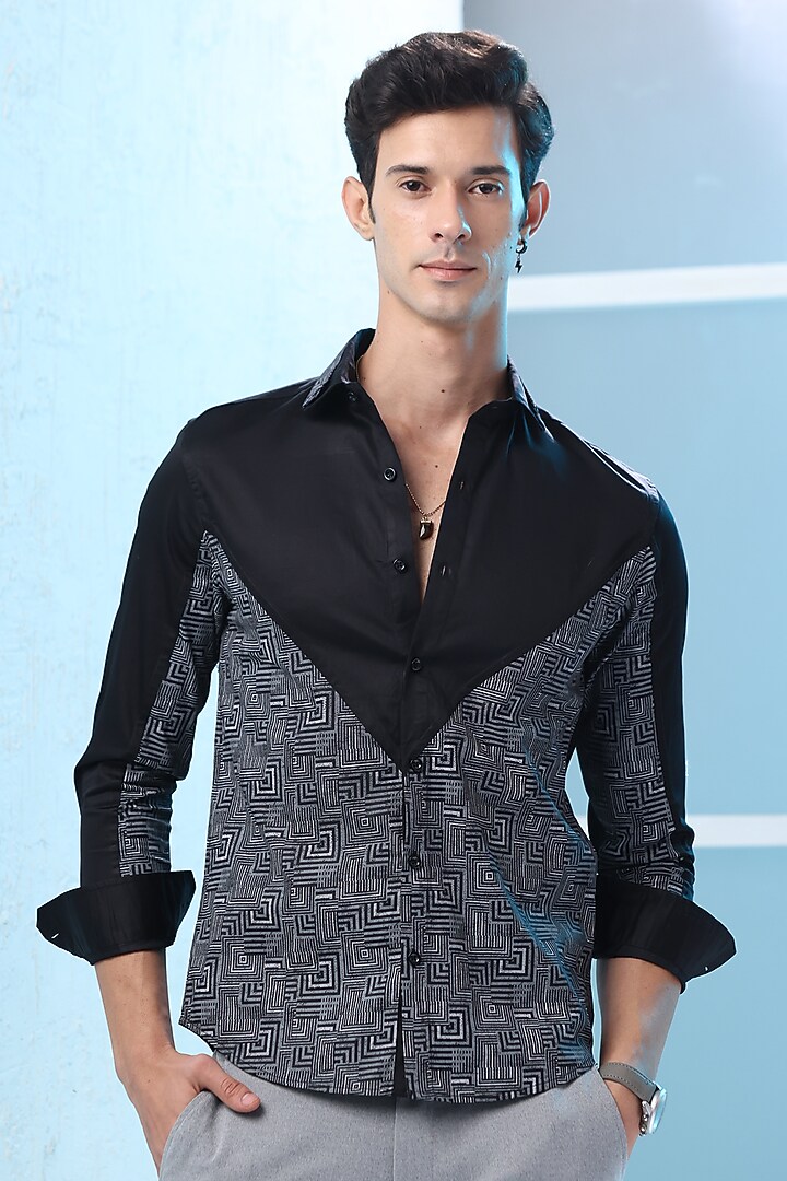 Black Giza Cotton Printed Summer Shirt by Sazvit at Pernia's Pop Up Shop