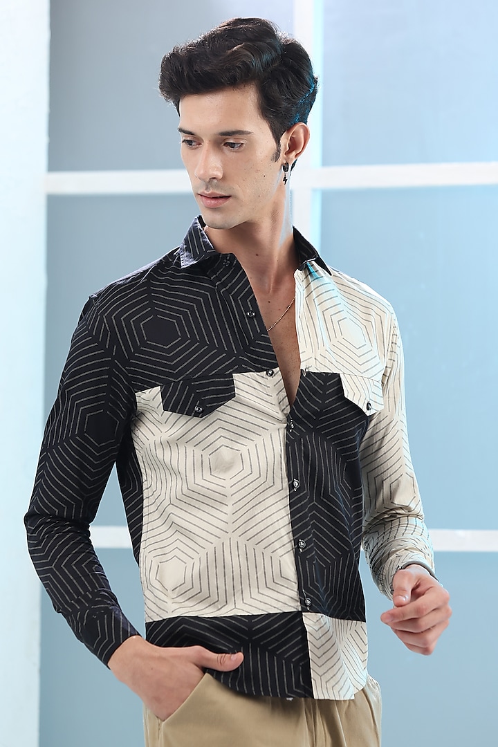 Black Giza Cotton & Linen Shirt by Sazvit