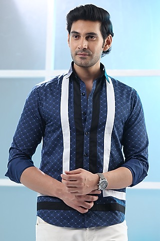 Blue Giza Cotton Stripe Shirt by Sazvit