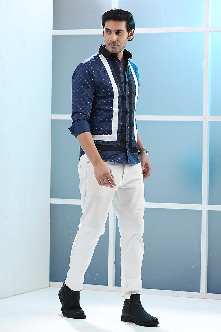 Blue Giza Cotton Stripe Summer Shirt by Sazvit at Pernia's Pop Up Shop