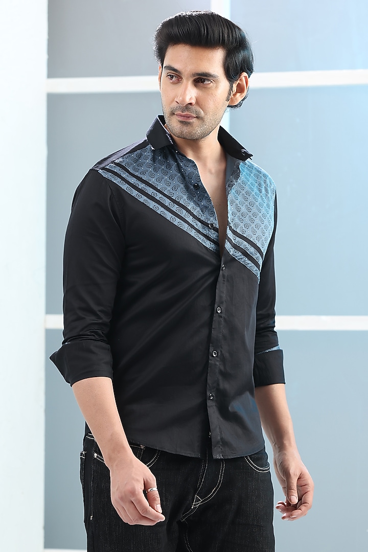 Black Giza Cotton Printed Summer Shirt by Sazvit at Pernia's Pop Up Shop