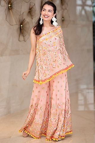 Pink Embroidered Flared Pant Set by GOPI VAID