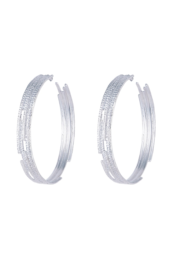Silver Plated Textured Oversized Hoop Earrings by Flowerchild By Shaheen Abbas