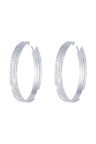 Silver Plated Textured Oversized Hoop Earrings by Flowerchild By Shaheen Abbas