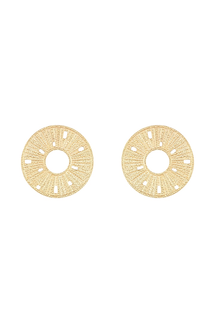 Gold Plated Textured Round Earrings by Flowerchild By Shaheen Abbas
