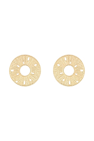 Gold Plated Textured Round Earrings by Flowerchild By Shaheen Abbas