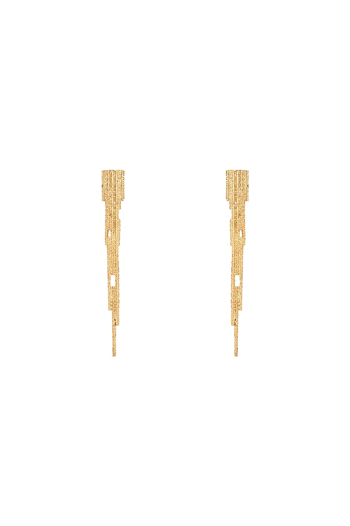 Gold Plated Textured Long Spike Earrings by Flowerchild By Shaheen Abbas