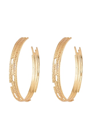 Gold Plated Textured Oversized Hoop Earrings by Flowerchild By Shaheen Abbas