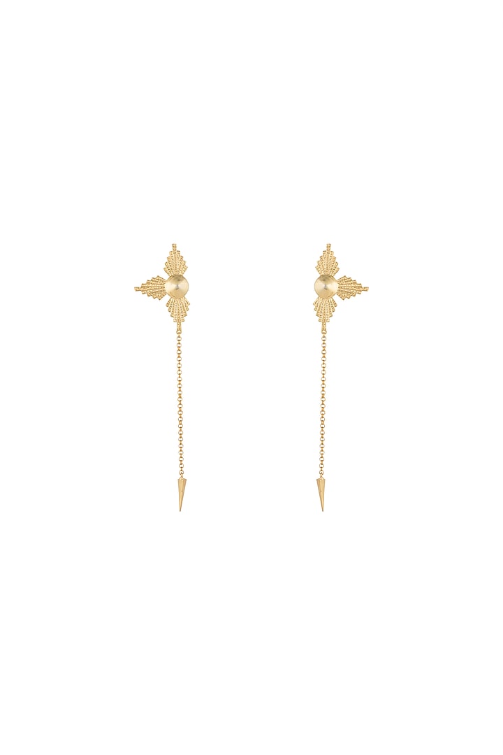 Gold Plated Textured Long Earrings by Flowerchild By Shaheen Abbas